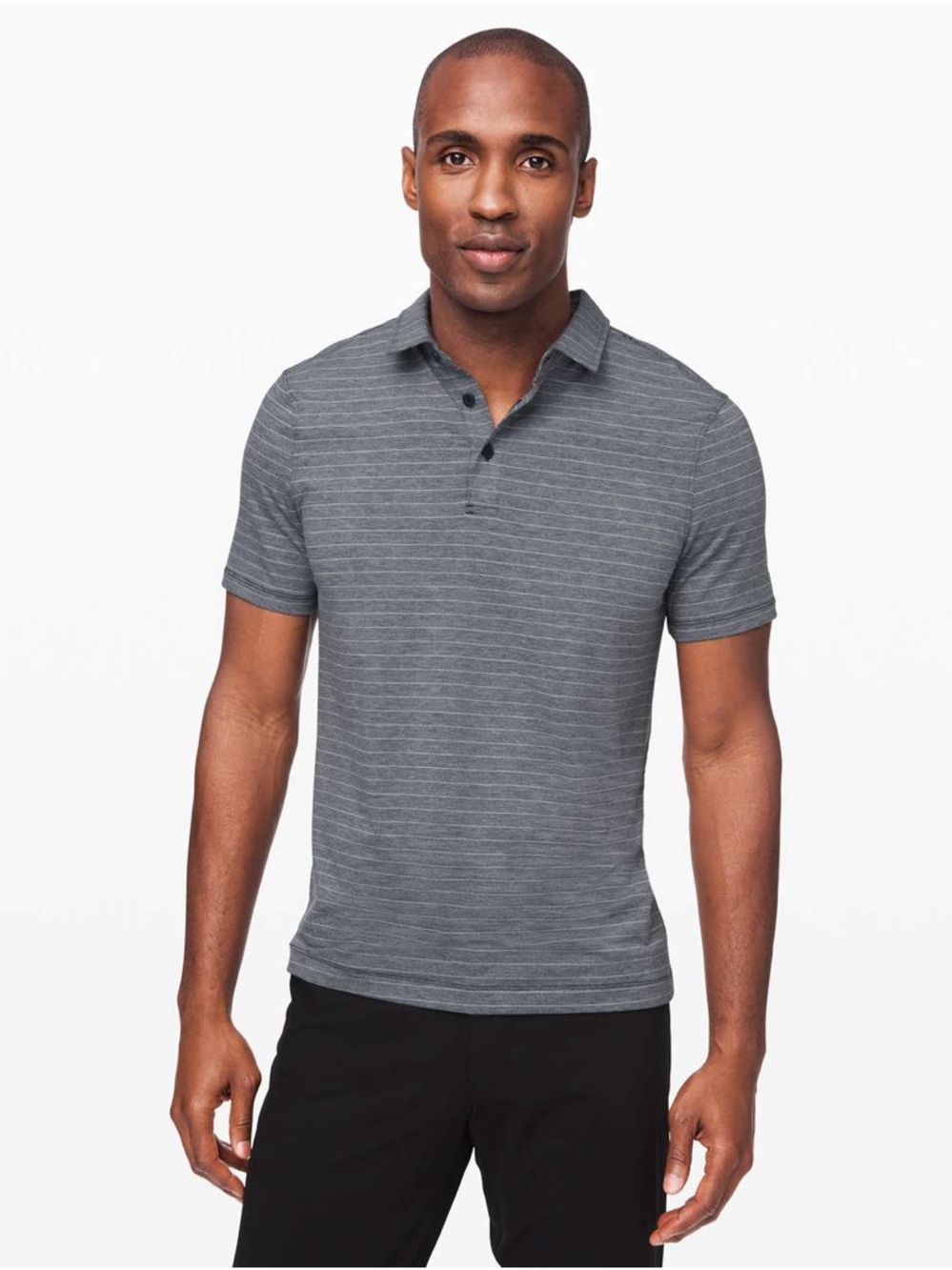 Lululemon Mens Evolution Polo Shirt Short Sleeve Striped Tee 886